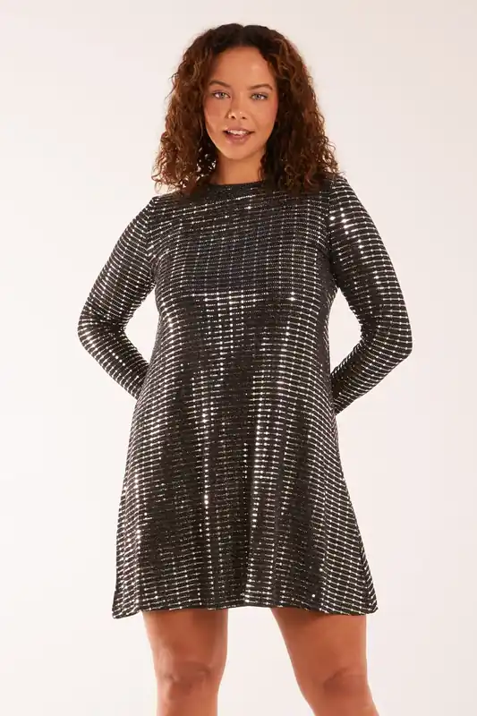 Long Sleeve Mirrored Swing Dress - Blue Vanilla