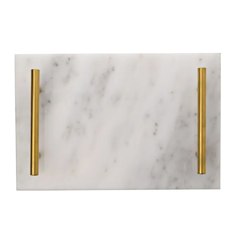 Marble Tray with Metal Handle - White