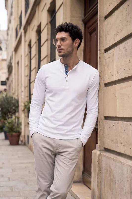 Cotton Henley Long Sleeve T-Shirt