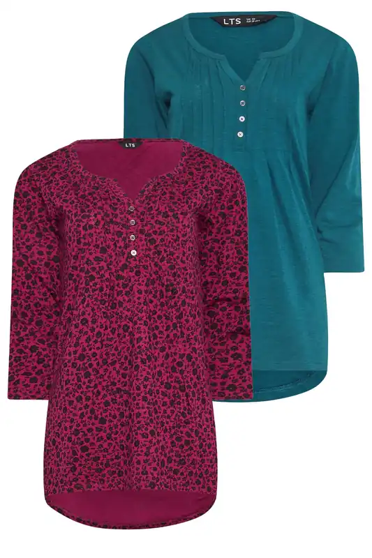 Tall 2 Pack Cotton Henley Tops - Long Tall Sally