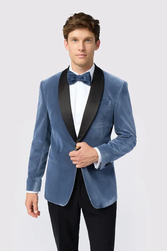 Smoke Blue Velvet Slim Fit Jacket - Antique Rogue