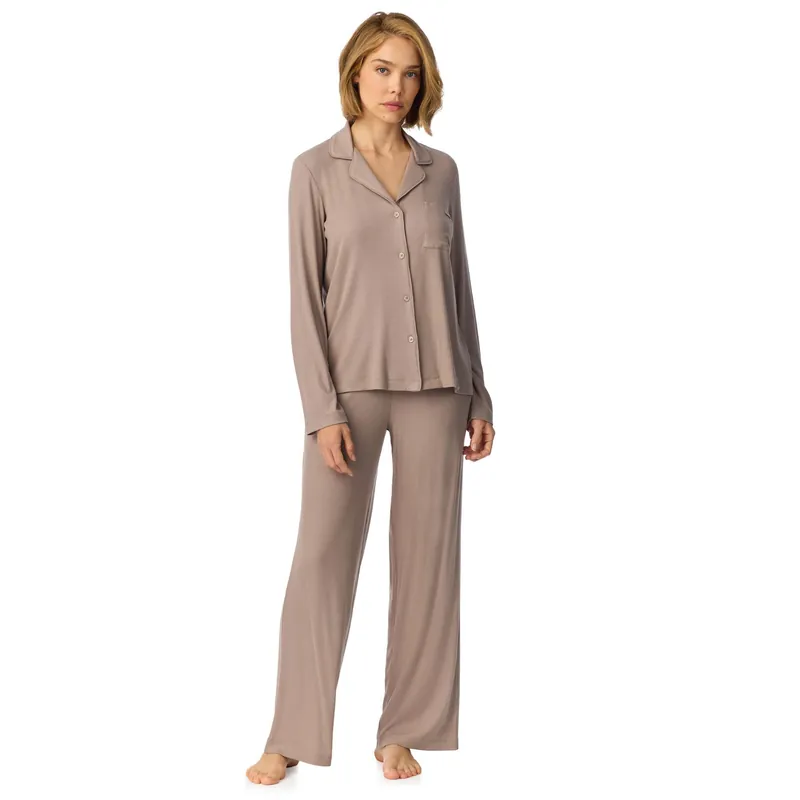 Long Sleeve Notch Top and Pant Sleep Set in City Stone - DKNY