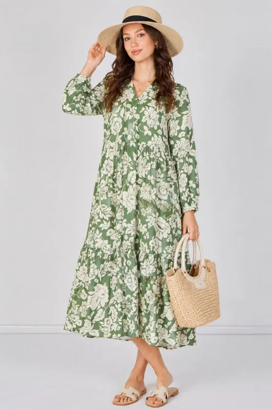 Sage Bloom Smock Midaxi Dress - Love Sunshine