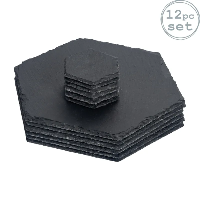 12 Piece Hexagon Slate Placemats & Coasters Set - Argon Tableware