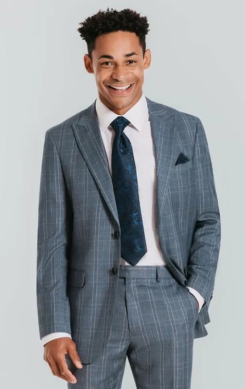 Light Blue Check Peak Lapel Suit Jacket - Dobell