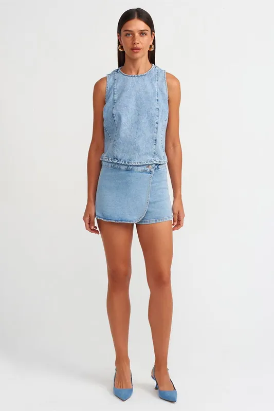 High-Waist Denim Mini Skirt