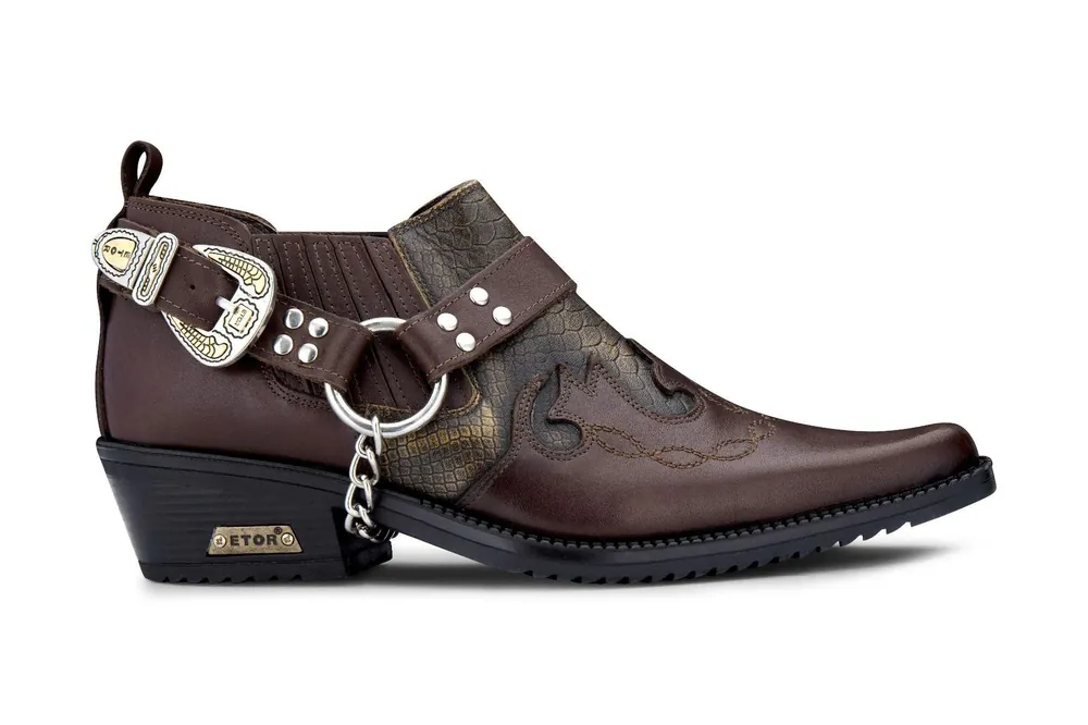 Men’s Brown Snakeskin Winklepicker Leather Biker Shoes - Infinity Leather