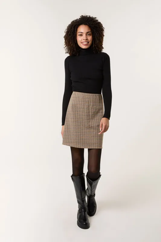 Brown Check Mini Skirt - Blue Vanilla