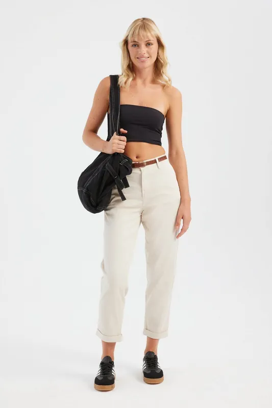Cotton High Waist Carrot fit Trousers with a Belt - Hiccup