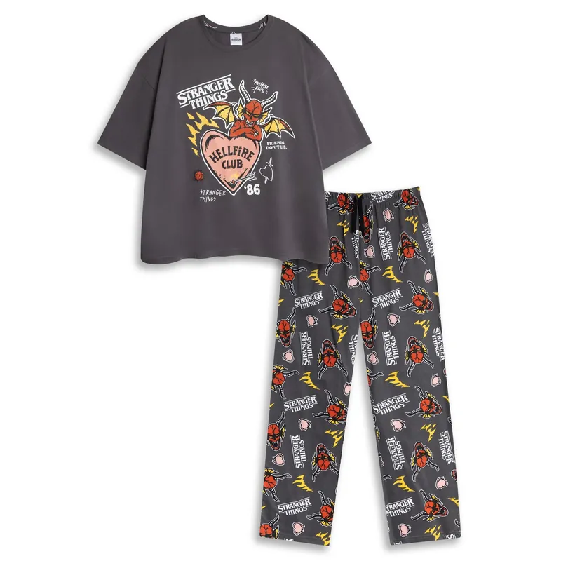 Stranger Things Short Sleeve Long Leg Pyjama Set | Womens Grey |
