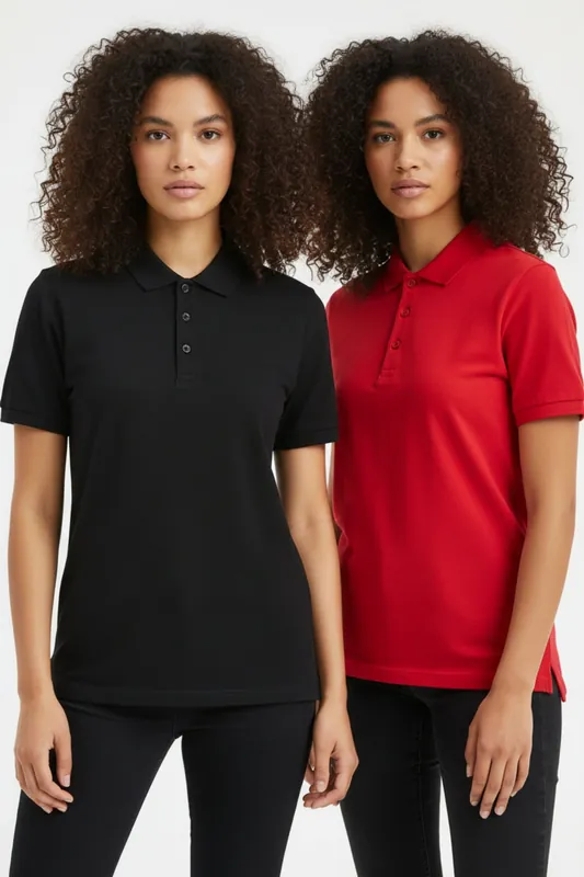 Classic Polo Black/Red Collar Short Sleeve T-Shirt 2 Pack