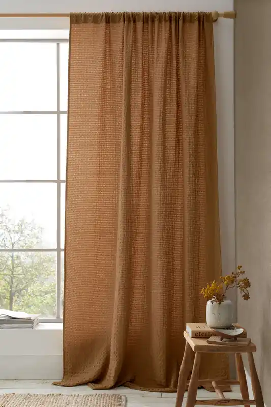 'Muscat Waffle' Slot Top Voile Curtain Panel - Pineapple Elephant