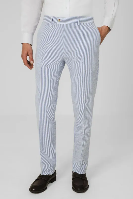 Blue/White Seersucker Suit Trousers - Dobell