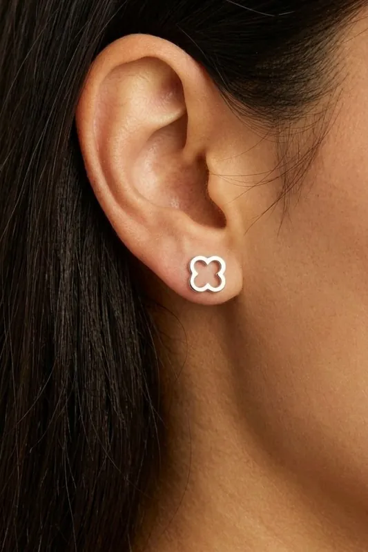 18k White Gold Plated Clover Earrings - Serla