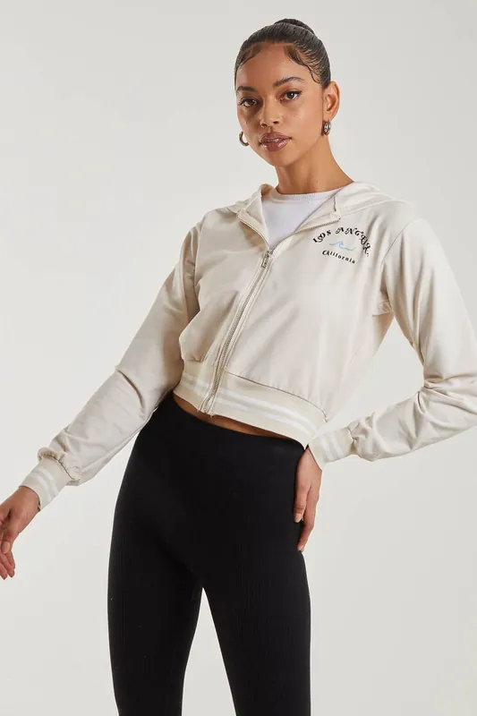 Pocket Print Zip Up Hoodie - Pink Vanilla