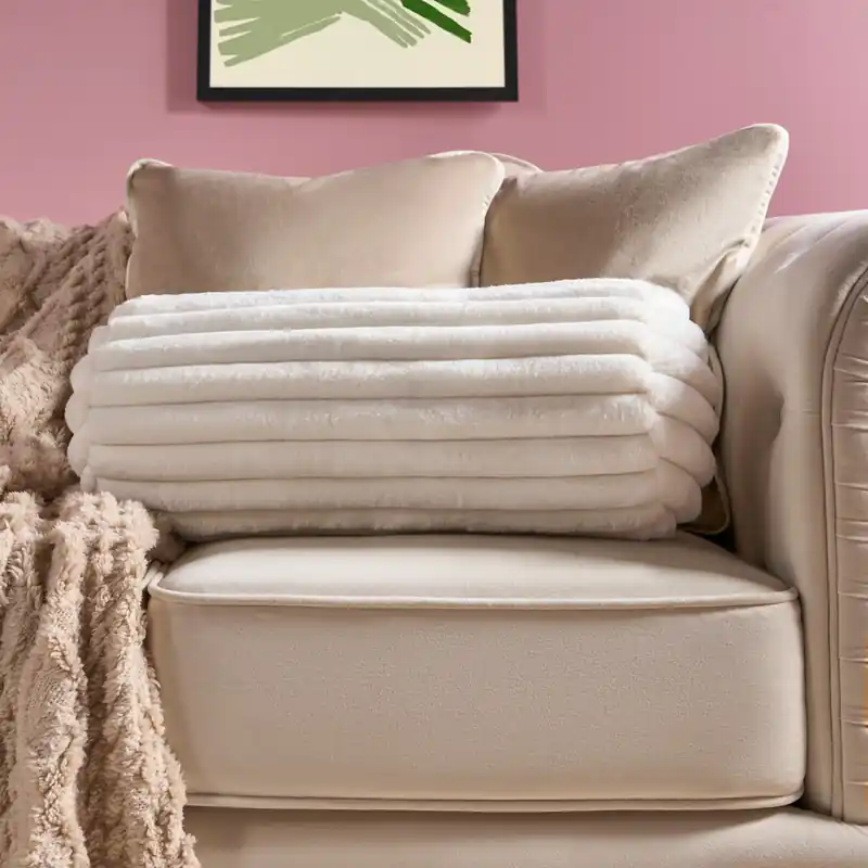 Faux Fur Ribbed Round Bolster Cushion Neck Roll Pillow - OHS