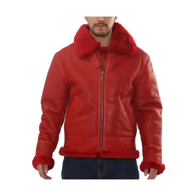 Shearling B3 Bomber Jacket Sheepskin Aviator Winter Coat - TruClothing