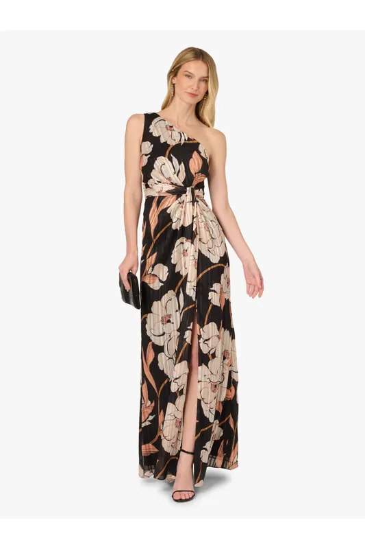 Draped Floral Ribbon Gown - Adrianna Papell