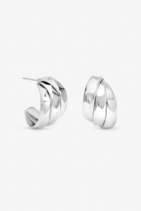 Silver Plated Multirow Molten Hoop Earrings - Jon Richard