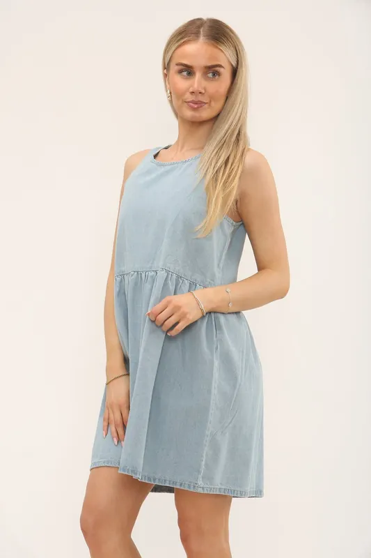 Sleeveless Denim Smock Dress - ELAINA FASHION