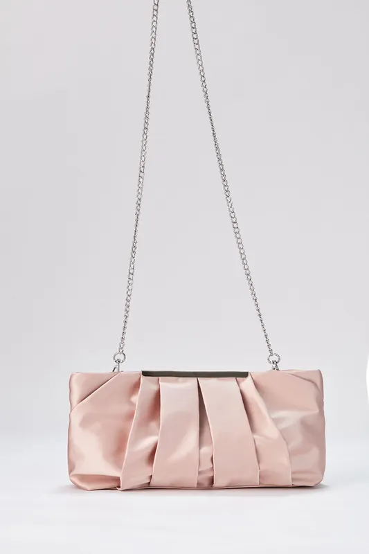 Pleated Satin Clutch Bag with Detachable Strap - Belissh
