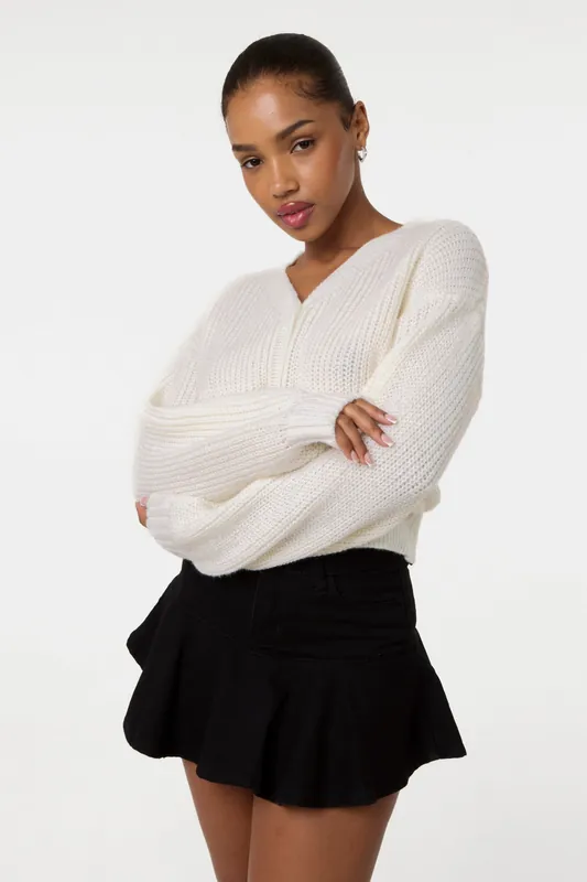 Ivory Cropped Button Cardigan - Pink Vanilla