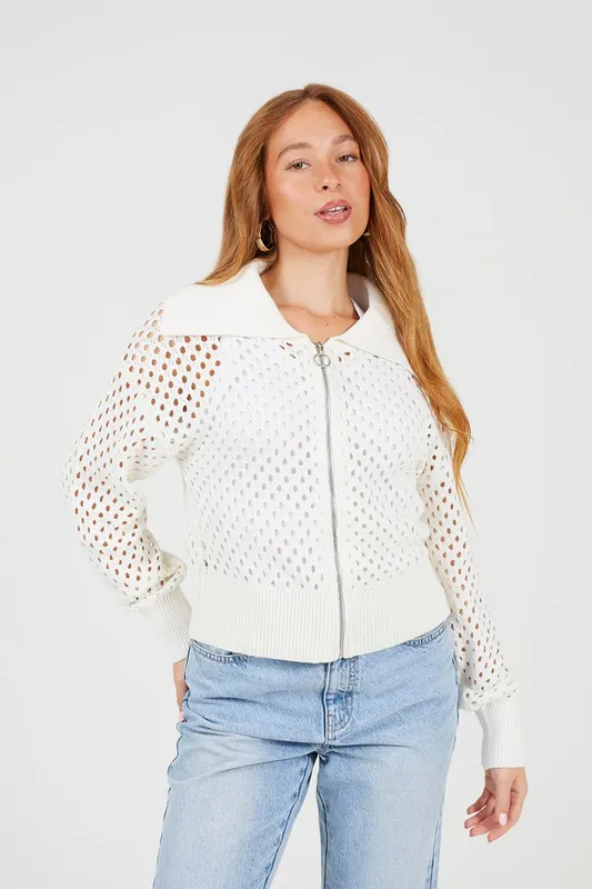 Crochet Knit Zip Through Cardigan - Brave Soul