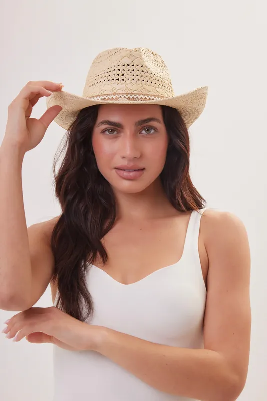 Straw Cowboy Hat with Shell Trim - My Accessories London