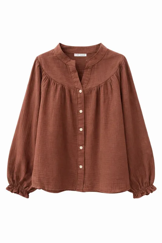 Cotton Mandarin Collar Button Shirt - MixRay