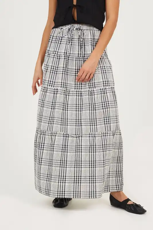 Check Tiered Maxi Skirt - Brave Soul