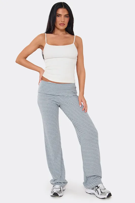Striped Ribbed Low Rise Trousers - EGO