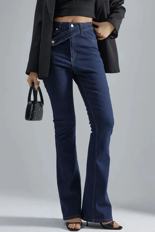 SQUALO Belt Detailed Flare Leg Denim Jeans - Hiccup