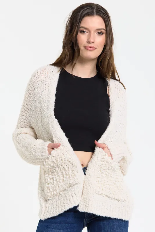 Cream Chunky Wool Blend Knit Cardigan - Liquorish