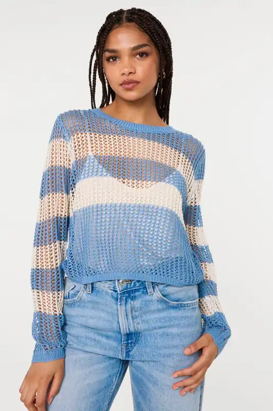 Light Blue Stripe Crochet Jumper - Pink Vanilla
