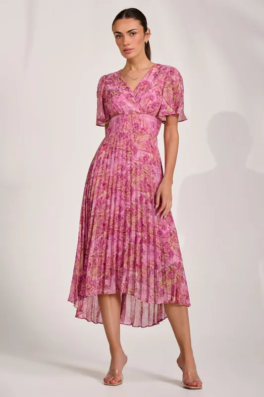 Printed Chiffon Glitter Maxi Dress - Jolie Moi