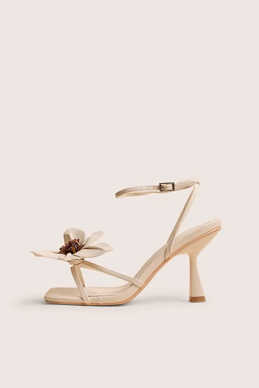 Hydrangea Stone Patent Flower Barely There Square Toe Mid Heels - Public Desire