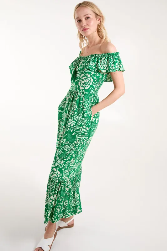 Off The Shoulder Hanky Hem Maxi Dress - Blue Vanilla