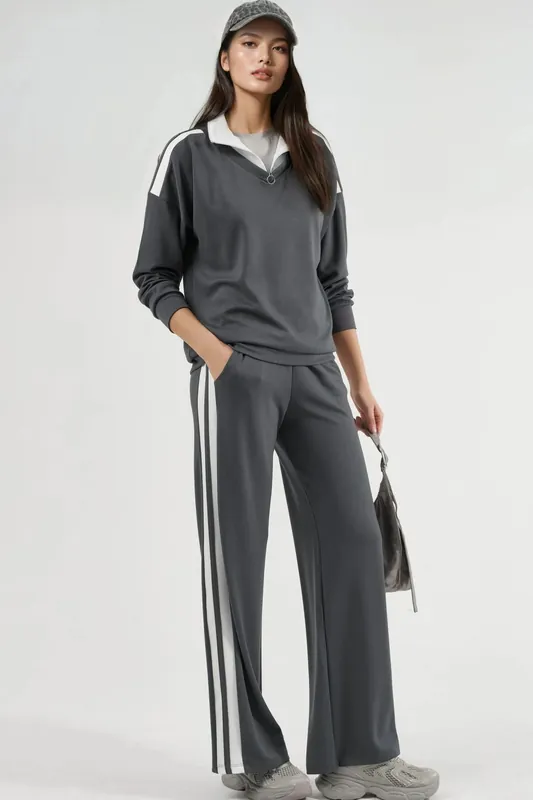 Modal Touch Zipper Collar Wide Leg Two-Piece Co-Ord Set