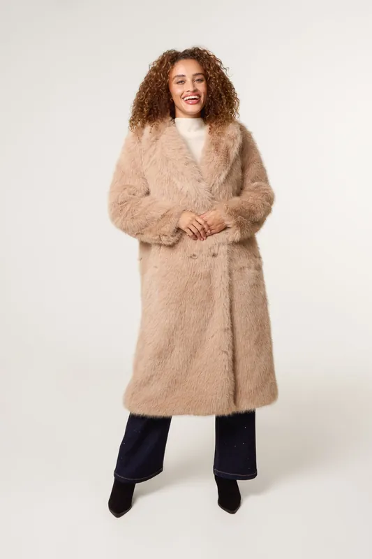 Light Brown Long Fluffy Coat - Blue Vanilla