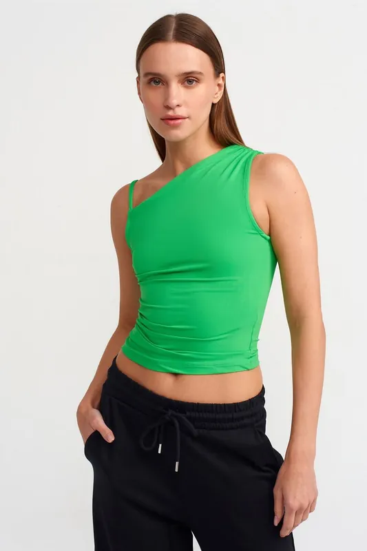 Sleeveless Crop Blouse With Asymmetrical Collar - Dilvin