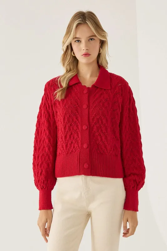 Shirt Collar Buttoned Knit Cardigan - Hiccup
