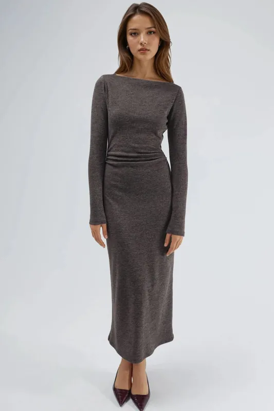 Drape Detailed Boat Neck Maxi Dress - Hiccup