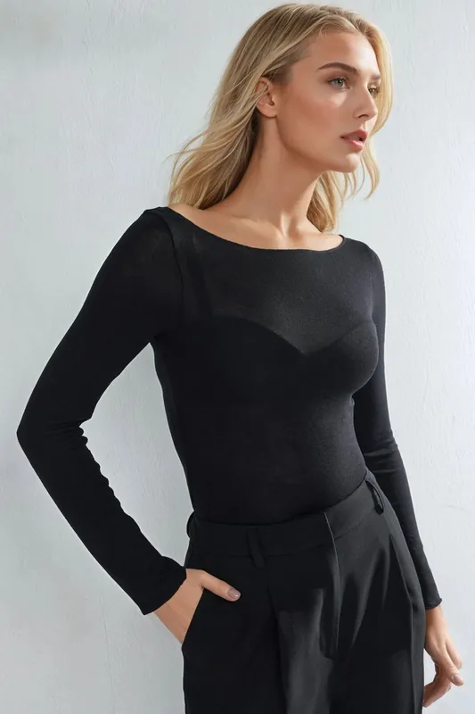 Boat Neck Cashmere Blend Ultra Lightweight Blouse - Hiccup