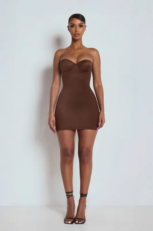 The Sculpting Mini Dress Brown - LEMONLUNAR