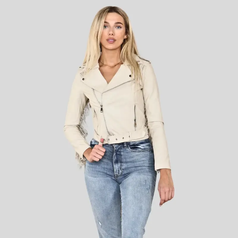 PU Faux Leather Fringed Jacket - ELAINA FASHION