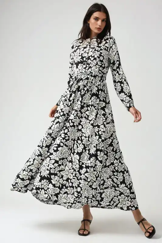 Printed Maxi Dress with Shirt Collar - Hiccup