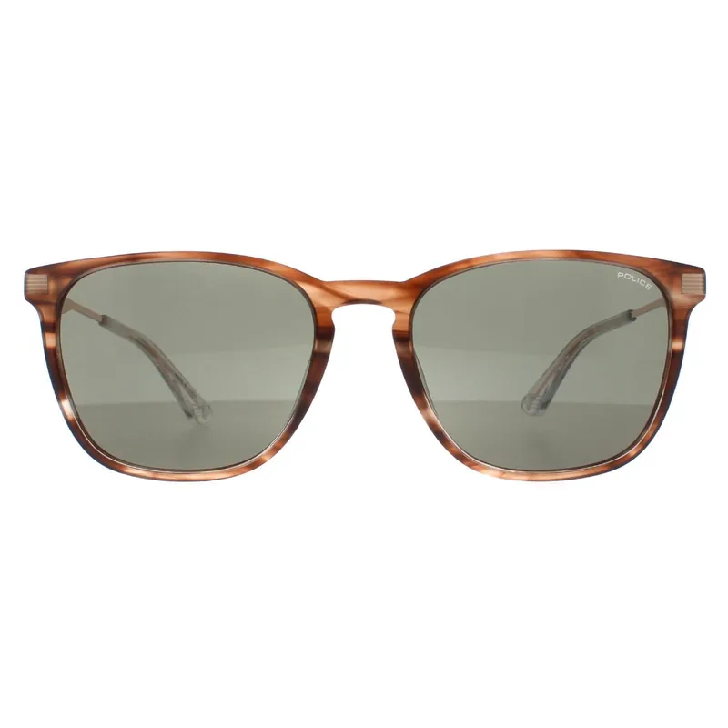 Square Shiny Striped Brown Green SPLD47 Code 4 Sunglasses - Police
