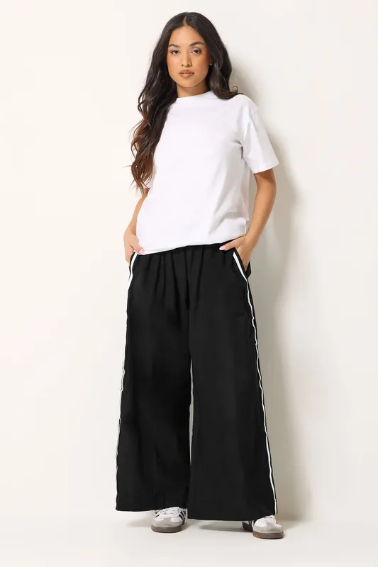 Petite Side Stripe Linen Wide Leg Trousers - PixieGirl