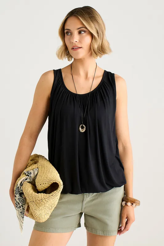 Black Round Neck Oversized Sleeveless Top - Gini London