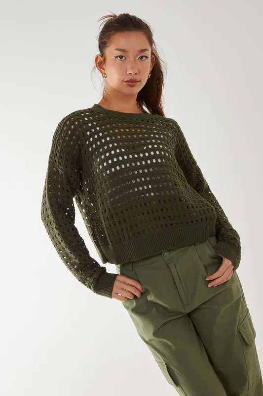 Crochet Knitted Sweatshirt - Pink Vanilla